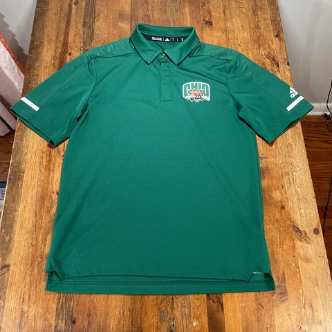 Ohio Bobcats Polo Shirt Mens Adidas Small Green Casual Golf Rugby Performance Cover
