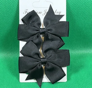 Black Hair Bow Clips Grosgrain Ribbon Pinwheel Bow Clip Girl Hair Barrette Set - Picture 1 of 6