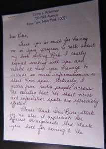 DIANE L. ACKERMAN AUTORIN. ALS HANDSIGNIERTER BRIEF SIGNIERT MIT UMSCHLAG LEBENSLANGES COA. - Bild 1 von 5