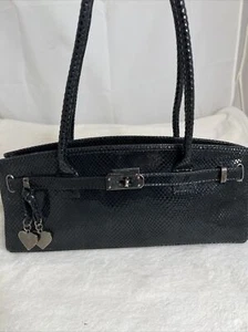 Stuart Weitzman Black Belted Small Zip Satchel Purse Baquette - Picture 1 of 10