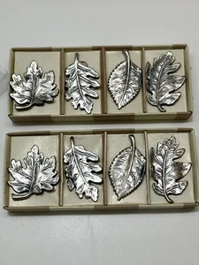 New Bombay Company LEAF PLACECARD HOLDER Set of 8 Fall LOT Silver Tone - Picture 1 of 5