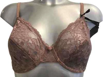 Charnos Mocha Brown & Pink Full Cup Bra 30DD Underwired No Padding Lace GL001 - Image 1 of 3