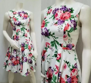 New w/Tags Retro Pink Purple Floral 50s Inspired Fit N Flare Dress - Size S - Picture 1 of 7