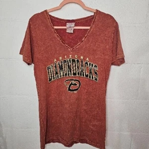 Arizona Diamondbacks Tie Dye V-Neck T Shirt Orange Majestic Womens L - Picture 1 of 5