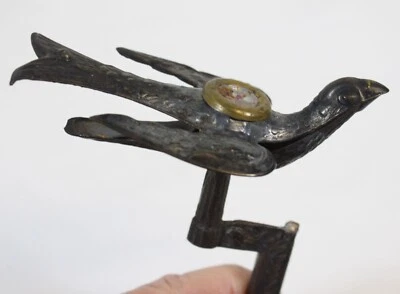 Vtg Victorian Sewing Bird Clamp Opens Closes Metal Silvertone Ornate See Video - Image 1 of 4