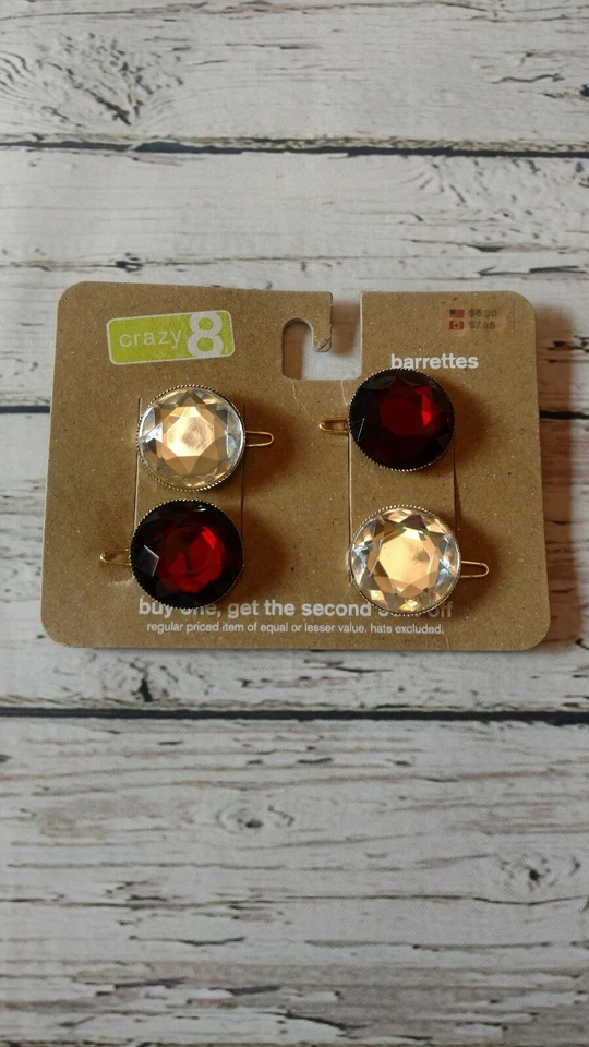 Juego de pasadores Crazy 8 piedras preciosas rojas y transparentes de colección 2011 vacaciones invierno nuevo con etiquetas Foto 1 de 2