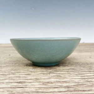 "Tazón de grieta de hielo crantaje de porcelana antiguo chino de 5,1" ru horno cian esmalte - Imagen 1 de 9