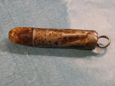 ANTIQUE INDO TIBETAN NEPAL SILVER CAPPED TOOTH SHAMAN HEIRLOOM BEAD 33.2-5.9 MM - Image 1 of 4