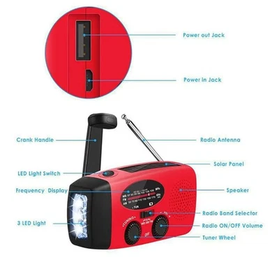 🔋 Solar Dynamo Radio LED Lampe USB Powerbank Notfall Kurbelradio Mix - Bild 1 von 3