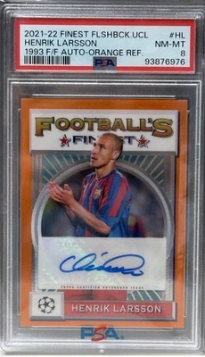 2021 Finest Flashback UCL Barcelona Henrik Larsson Auto Orange ref PSA 8 #9/10 - Image 1 of 3