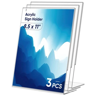 3 Pack Acrylic Sign Holder 8.5x11 Inches, Clear Display Holder, L-Shape Verti... - Image 1 of 4