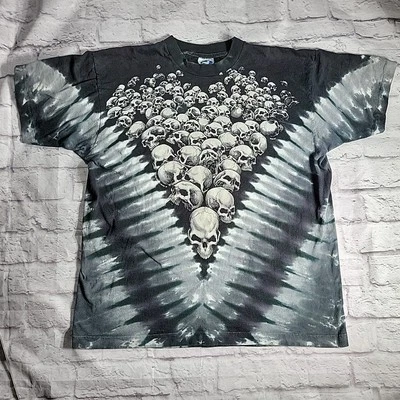 Винтажная футболка 90-х Liquid Blue Bone Yard Tie Dye размер XL одинарный шов сделано в США с черепом - Изображение 1 из 4