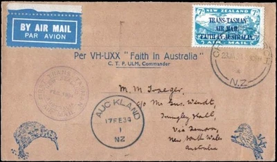 1934 NZ–Australia Trans-Tasman Air Mail “Faith in Australia” 7d Pigeongram - Image 1 of 2