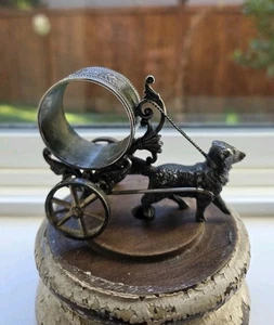 Antiker Serviettenring Hund & Wagen Simpson H M & Co Viktorianisch Silber Quad Platte - Bild 1 von 7