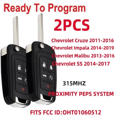 2 бесключевых откидных ключа PEPS для 2012 2013 2014 2015 2016 Chevy Cruze с кнопочным запуском - Изображение 1 из 2