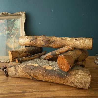 Vtg Electric Fireplace Wood Logs Birchwood MCM Light Up Faux Fire Insert - Image 1 of 4