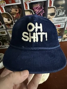 Flawed - Vintage - OH SH!t ! Corduroy Roped Strapback Hat / Cap - Navy Blue - Foto 1 di 5