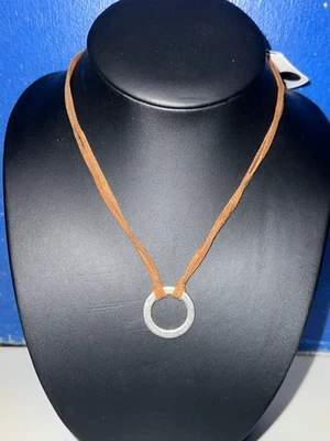 NWT AEO Brown Seude w/ Silver-toned Open Circle Pendant & 925 Sterling Closure - Image 1 of 4