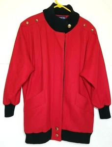 Vintage Herman Kay Wool Red Coat Women Size 14 Raglan Lined Oversized 70"s - Picture 1 of 9