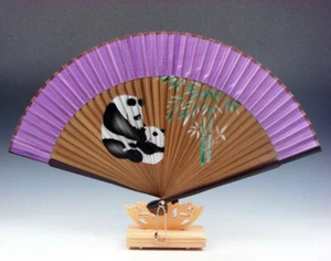 Chinese Lovely Pandas Bamboo Folding Fan Hand Fan Wall Decor w/ STAND #12282107 - Picture 1 of 5