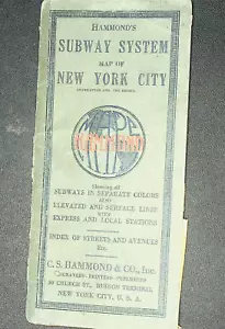 Hammond's Subway System Map of New York City 1917 - Picture 1 of 2