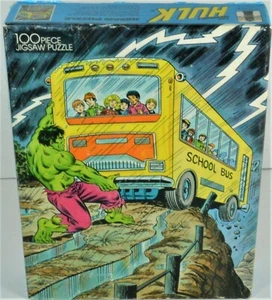 The Incredible Hulk Saves School Bus 100 piece 11.5" x 15" by Rainbow Works 1988 - Picture 1 of 3