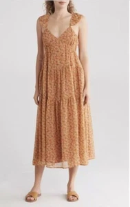 Madewell Floral Georgette Ruffle-Sleeve Tiered Midi Dress Daisy Meadow Sz 14 NEW - Picture 1 of 11