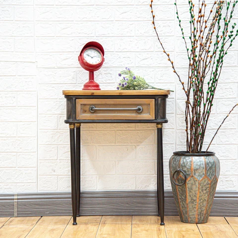 Retro End Table w/ Drawer Nightstand Bedroom Farmhouse Side Table Living Room Cover
