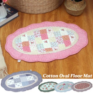 Cotton Oval Floor Mat Flower Patchwork Carpet Non-slip Floor Mat Home Decor - Picture 1 of 18