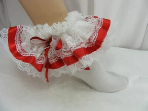 ABDL sissy adult baby frilly BABY red ankle socks fancy dress men ladies - Picture 1 of 6