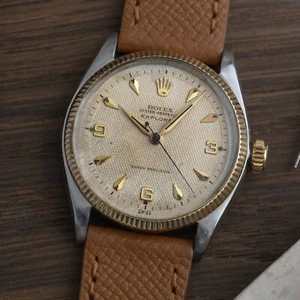 Rolex 5501 Two Tone Gold + Stainless - Tropical Patina Honey Comb Explorer Dial - Picture 1 of 6