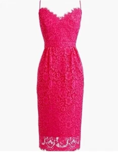 J. CREW Guipure Lace Spaghetti Strap Dress Bold Pink Sz 2 Cocktail Lined Sexy - Picture 1 of 23