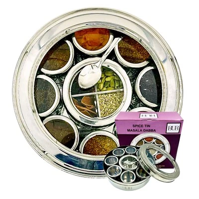 Indian Spice Tin Masala Dabba 22cm x 9  Pots with Lids. - Image 1 of 4
