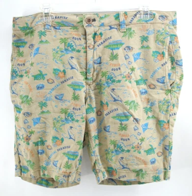Linen Blend Shorts Tropical Paradise Prints Men Size 33 Originals Tailor Vintage - Image 1 of 4