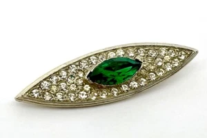 Vintage ART DECO Sterling Silber Brosche Anstecknadel m. grünen & klaren Steinen - Bild 1 von 7