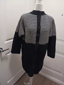 hand made wool crochet jacket for women’s, Grey And Black Large Size - Picture 1 of 2