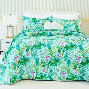 Baumwolle Quilt Set Queen Floral Wende Tagesdecke Set Weich Gebürstet Bettüberwurf - Bild 1 von 5