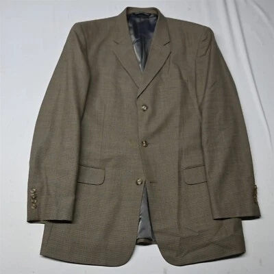 J Ferrar 44L Brown Check 100% Wool Mens Sport Coat Suit Jacket Blazer - Image 1 of 4