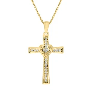 14K Yellow Gold Plated Silver 0.10 ct Round Moissanite Cross Pendant Mothers Day - Picture 1 of 1