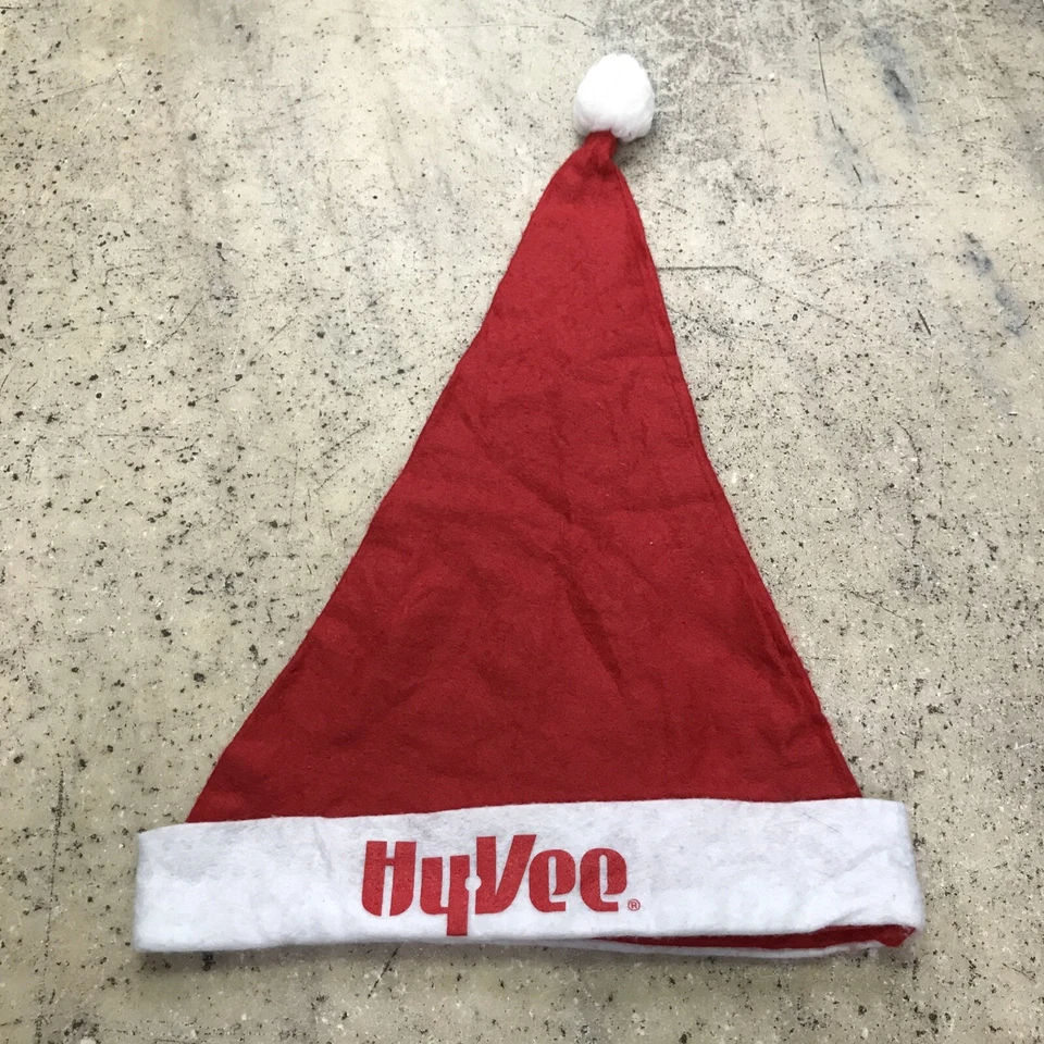 Rare Hy Vee Employee ADULT SANTA CLAUS HAT PLUSH RED CHRISTMAS PARTY - Fast Ship - Image 1 of 4
