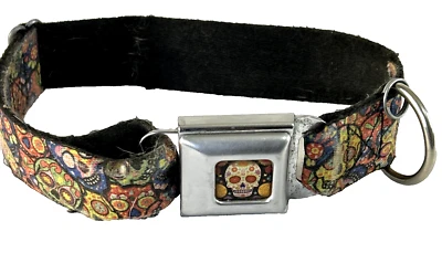 Cinturón de seguridad con collar de perro BUCKLE DOWN Día de Muertos calavera de azúcar negro 19"x 1,5" Foto 1 de 4
