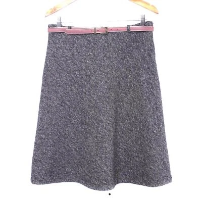 POLECI Black & Cream Tweed Wool A-Line Belted Skirt Women's Size 8 - Image 1 of 4