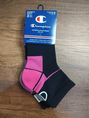 Calcetines tobilleros Champion 3 pares para mujer 5-9 negros multicolor logotipo compresión arco A2 Foto 1 de 2