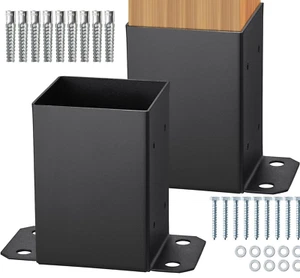 4X4 Post Base 2 Pcs, Inner Size 3.6"X3.6" Post Base Brackets, Heavy Duty Powder- - Picture 1 of 4