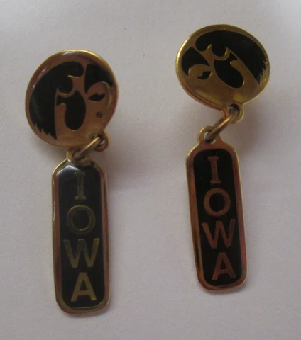 USED Iowa Hawkeyes post earrings Tiger Hawk logo w/ dangle Cover