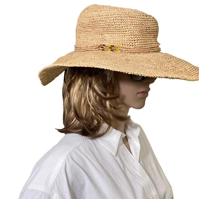 Sombrero floppy de paja Peter Grimm OSFM Resort ala ancha banda con cuentas Foto 1 de 4