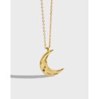 18ct Gold-Plated 925 Sterling Silver Textured Moon Necklace (18 inches)