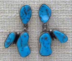 Free-Form Kingman Turquoise Earrings By Navajo Artist Jerryson Henio - Picture 1 of 2
