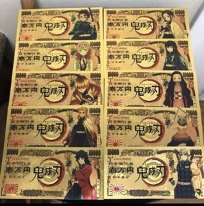 Juego de billetes de cazador de demonios chapados en oro de 24 K anime coleccionable - Imagen 1 de 12