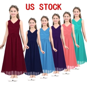 Girls Bridesmaid Dresses Wedding Party Chiffon Dresses Formal Prom Ball Gowns - Picture 1 of 85